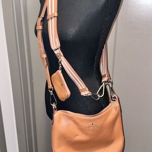 Kate Spade Tan Crossbody Bag with Striped Strap